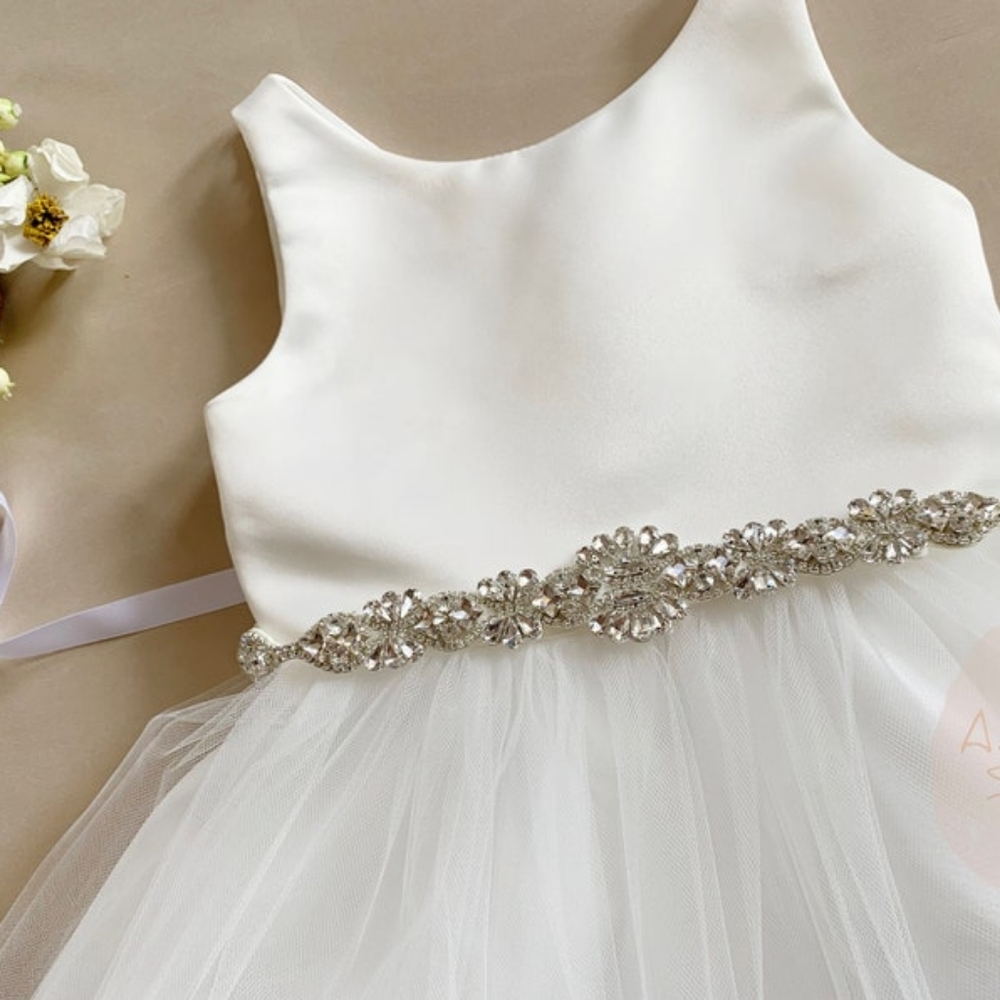 Flower Girl Dress with Detachable Handmade Crystal Belt